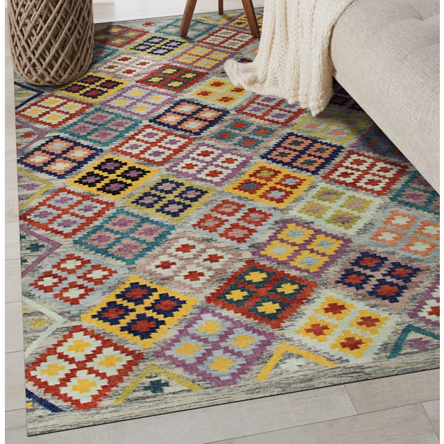 Textile 8x10 Nadia Kilim Multicolor Geometric Modern Flatweave Wool Carpet Rug For Sale - Image 7 of 7
