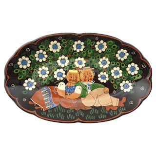 Oval Wall Plate with Flowers & Couple in Costume by Aebi Hasle + Trubsachen For Sale