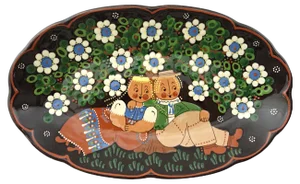 Oval Wall Plate with Flowers & Couple in Costume by Aebi Hasle + Trubsachen