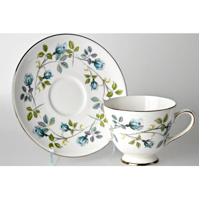 Mid 20th Century Blue Rose Cups & Saucers, Set of 6 For Sale In Los Angeles - Image 6 of 9