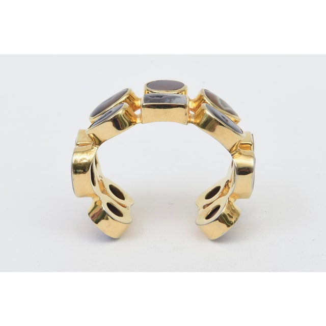 Gold Gold Plated Two Row Cuff Bracelet With Agate Stones, 1990's For Sale - Image 8 of 11