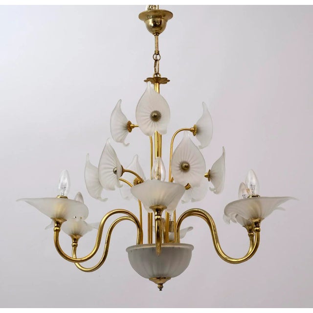 Mid-Century Murano Lattimo and Brass Chandelier, Italy, 1970s For Sale - Image 9 of 9