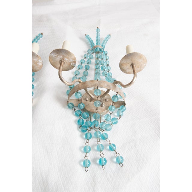 Pair Aqua Glass Ball Silvertone Sconces For Sale - Image 10 of 12