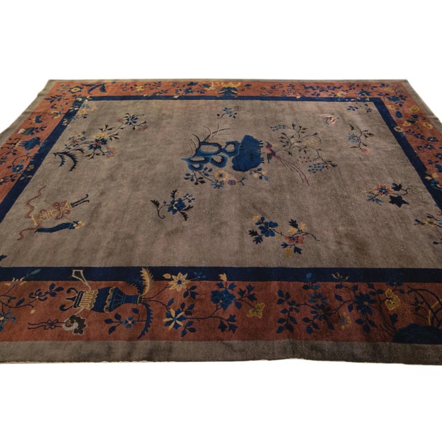 Art Deco Handmade Floral Chinese Motif Wool Rug For Sale In New York - Image 6 of 10