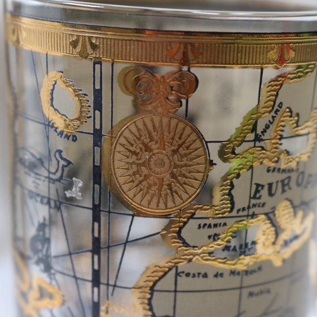 Vintage Cera Glass Black and Gold Old World Map Pattern Highball Glasses - Set of 7 For Sale - Image 9 of 11