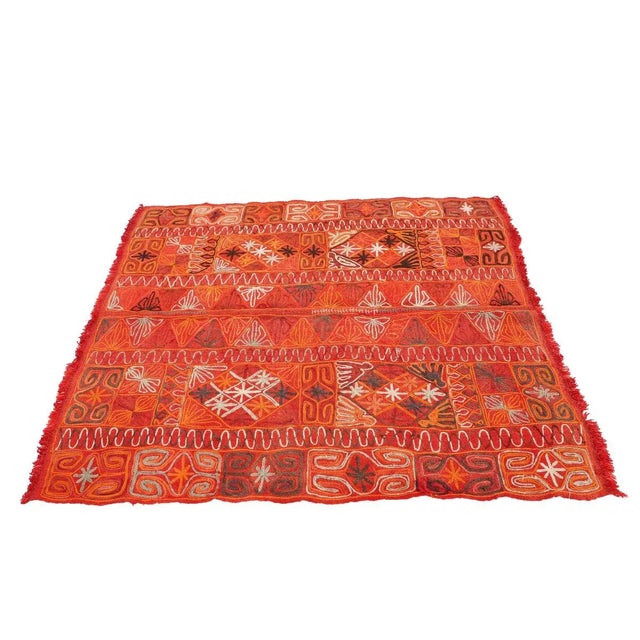 Mid 20th Century Orange Embroidered Arabi Kilim Rug For Sale - Image 4 of 7