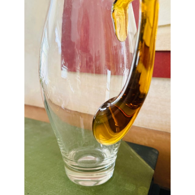 1960s Vintage Amber Glass Pitcher and Six Glasses Set Hand Blown Poland Mid Century Barware For Sale - Image 5 of 12