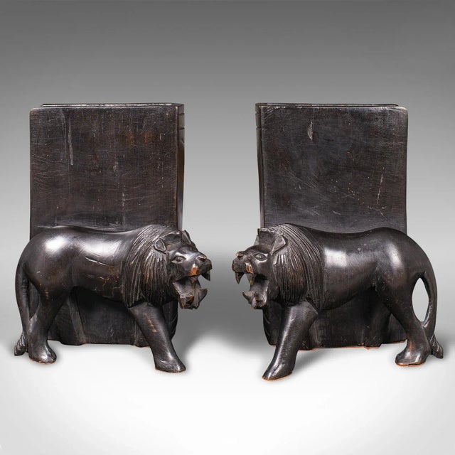 1900's Pair of Antique Carved Lion Bookends For Sale - Image 4 of 11