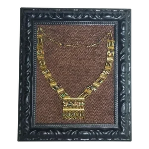 19th Century Egyptian Beaded Necklace With Mummy Beads, Framed on Pin-Up Board