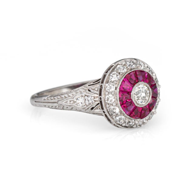 Art Deco Vintage Art Deco Diamond Calibre Ruby Ring Sz 8.5 Platinum Engagement Jewelry For Sale - Image 3 of 6