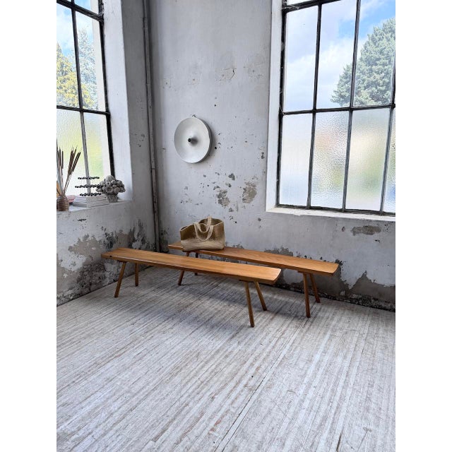 Set comprising a pair of handcrafted solid pine benches from the 1950s. Inspired by Swedish design, particularly that of...