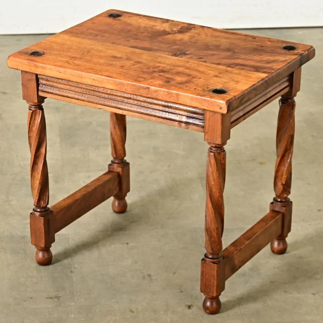 Brown French 20th Century Carved Walnut Stool For Sale - Image 8 of 8