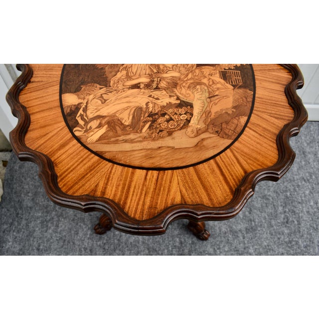 Vintage Black Forest Walnut Tilt Top Table Marquetry Wood Inlay For Sale - Image 11 of 18