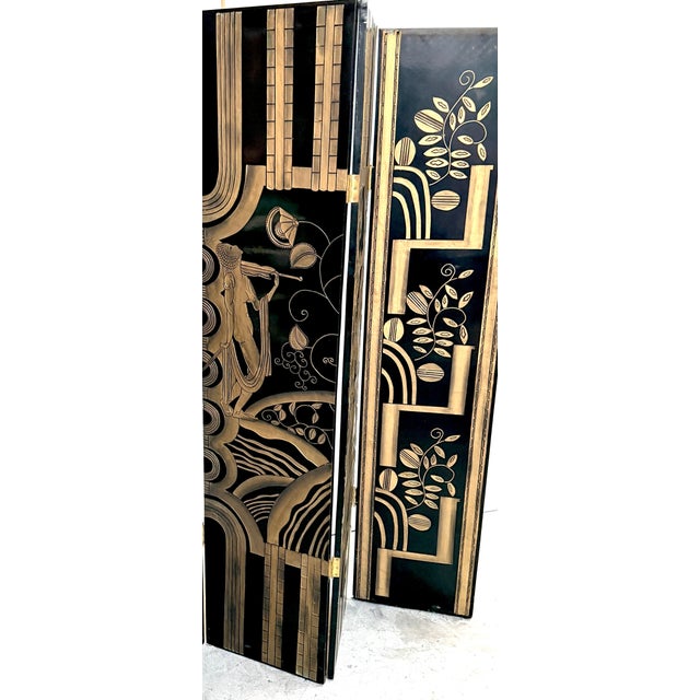 Art Deco Art Deco 4-Panel Black Lacquer & Gilt Screen, Attributed to Paul Fehér, 20th C. For Sale - Image 3 of 14