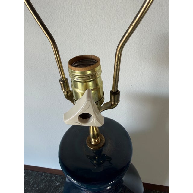 1960s Mid-Century Modern Bitossi Style Blue Glazed Ceramic Table Lamp For Sale - Image 10 of 14