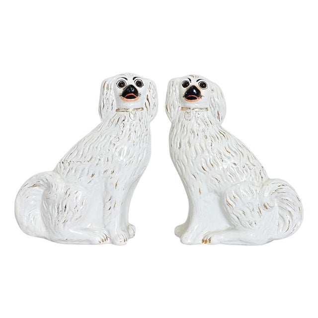 English 19th Century Pair of Staffordshire Dogs with Glass Eyes For Sale