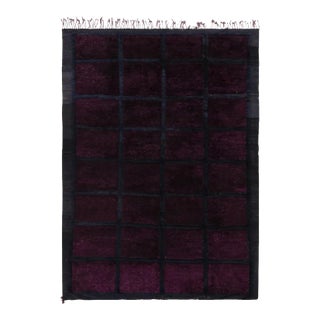 Rug & Kilim’s Moroccan Rug in Purple and Blue With High-Low Geometric Pattern For Sale