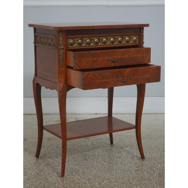 Pair of Vintage Louis XV Style Marquetry Side Tables Nightstands For Sale - Image 4 of 17