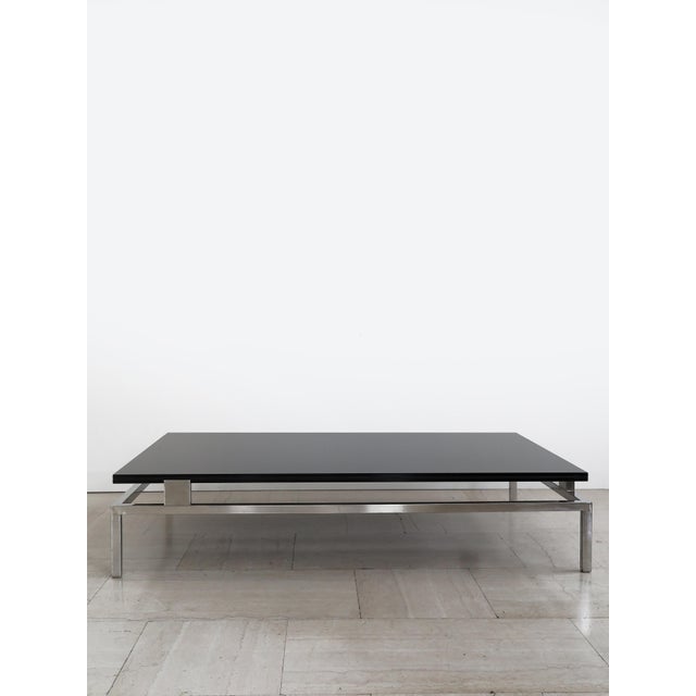 Italian midcentury modern design large coffe table produced by Fontana Arte with nickel-plated metal frame and a...