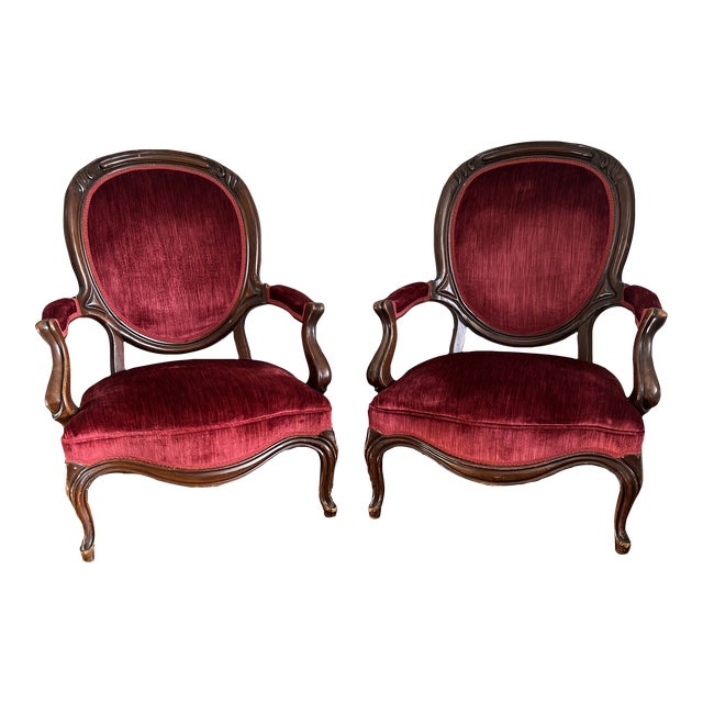 Early 20th Century Victorian Red Upholstered Chairs a Pair Chairish