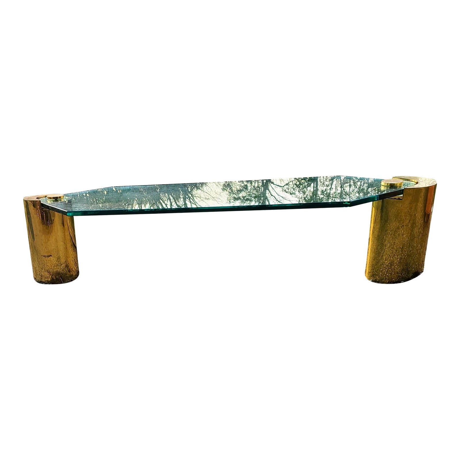 1970s Mid-Century Karl Springer Floating Glass Table on Two Brass Legs ...