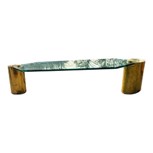 1970s Mid-Century Karl Springer Floating Glass Table on Two Brass Legs