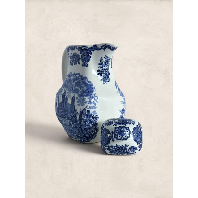 Antique English Wedgewood Tower of London Blue & White Transferware Coffee Pot For Sale - Image 4 of 8
