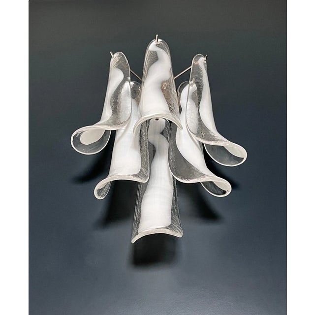 Mid-Century Modern Pair of Italian Murano Wall Lights, Mazzega – 6 White Lattimo Glass Petals For Sale - Image 3 of 10