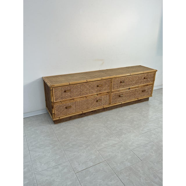 1960s Low Rattan Chest of Drawers, Italy, 1960s For Sale - Image 5 of 8
