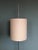 - Vintage Modernist floor lamp - Shade is covered with silk fabric - Stand is nickel plated - Shade can slide to different...