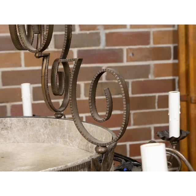 1920s French Art Deco Iron Chandelier Eight Light Chandelier with Scrolling Arms For Sale - Image 11 of 12