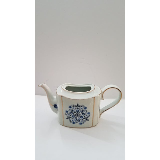 Art Deco Vintage Arthur Wood Blue & White Hand Painted Porcelain Tea Pot For Sale - Image 3 of 9