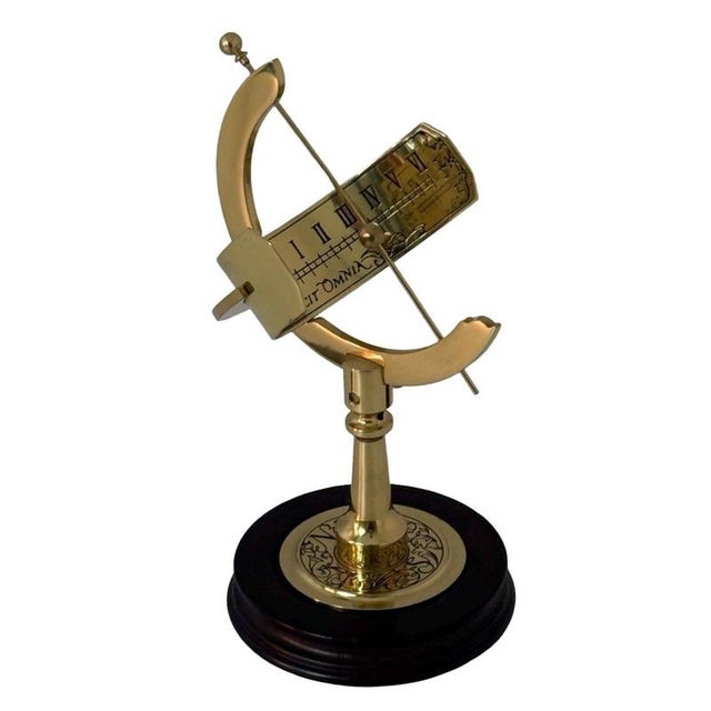 Equatorial Sundial in Gold-Plated Brass on Wooden Mount from Franklin Mint, 1987 For Sale - Image 3 of 6