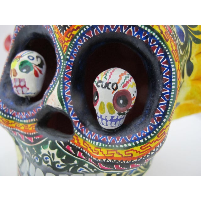 Alfonso Castillo Orta Flaming Fire Skull Day of Dead Mexican Folk Pottery For Sale In Portland, OR - Image 6 of 12