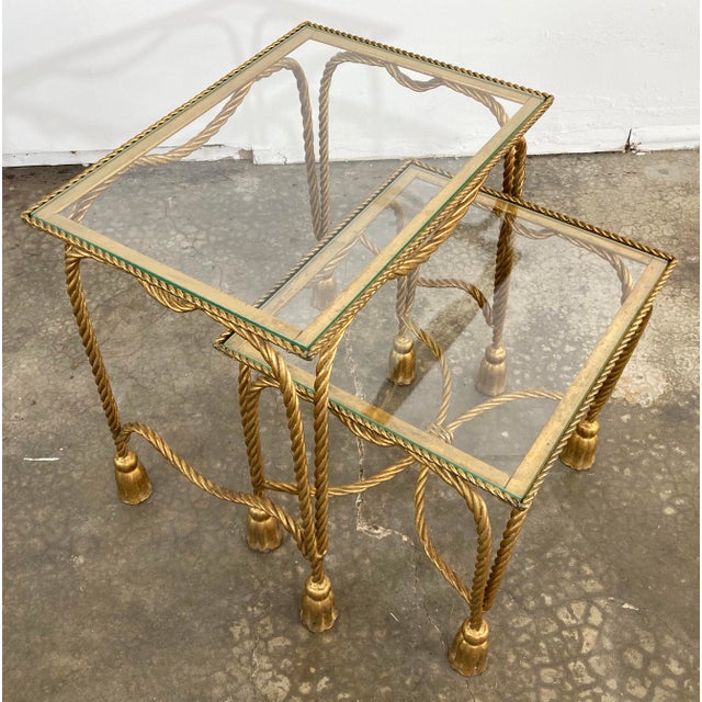 Vintage Gilt Metal Rope and Tassel Nesting Tables, a Pair | Chairish