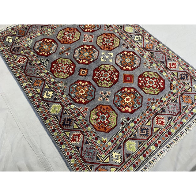 Slate Blue Philpa Bokhara Wool Rug With Elephant Foot Motifs, 4'11" X 6'5" For Sale - Image 6 of 15