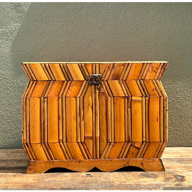 Vintage Faceted Rattan Box For Sale In West Palm - Image 6 of 12