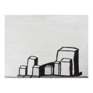 Vintage Mid Century Abstract Black & White Geometric Painting For Sale