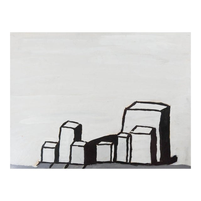 Vintage Mid Century Abstract Black & White Geometric Painting For Sale