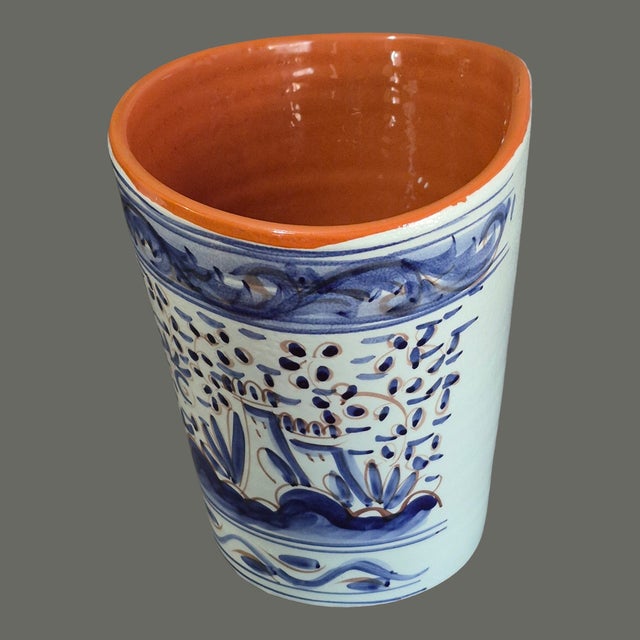 Late 20th Century Late 20th Century Hand Painted Glazed Terra-Cotta Wall Planter Blue Bird Motif Made in Portugal For Sale - Image 5 of 10