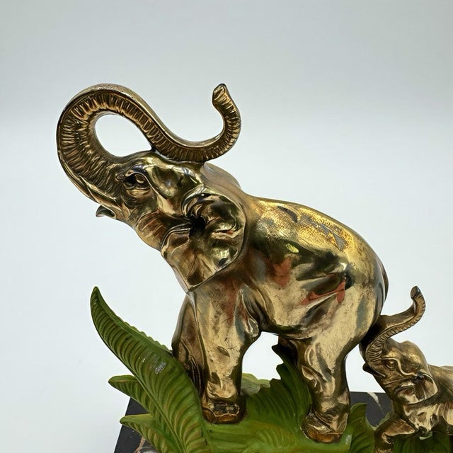 Art Deco Bookends with Brass and Marble Elephants, 1930s, Set of 2 For Sale - Image 4 of 10