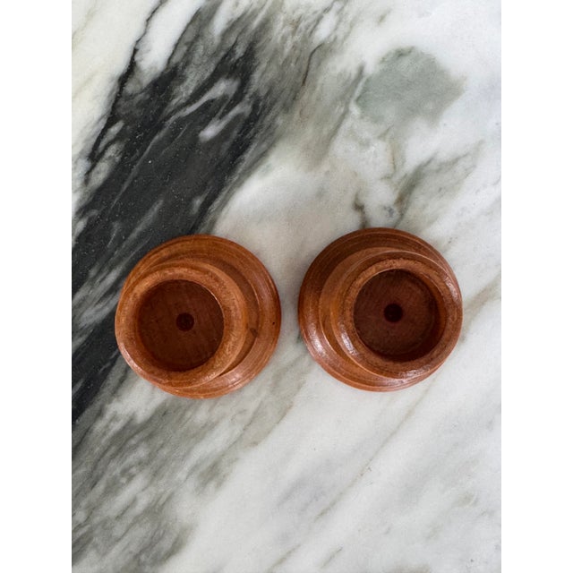 LastChance!1980’s Boho Chic Turned Wood Candle Holders - A Pair For Sale - Image 4 of 8