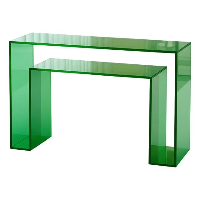 Acrylic Double-Decker Transparent Green Console For Sale