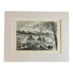 Antique 1874 Wood Engraving "Richmond from Hollywood" Virginia in 11x14 Mat