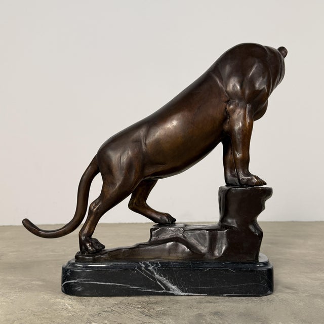 Bronze Mountain Lion (Puma) Sculpture on Marble – Big Cat Statue – 17” H For Sale - Image 9 of 10