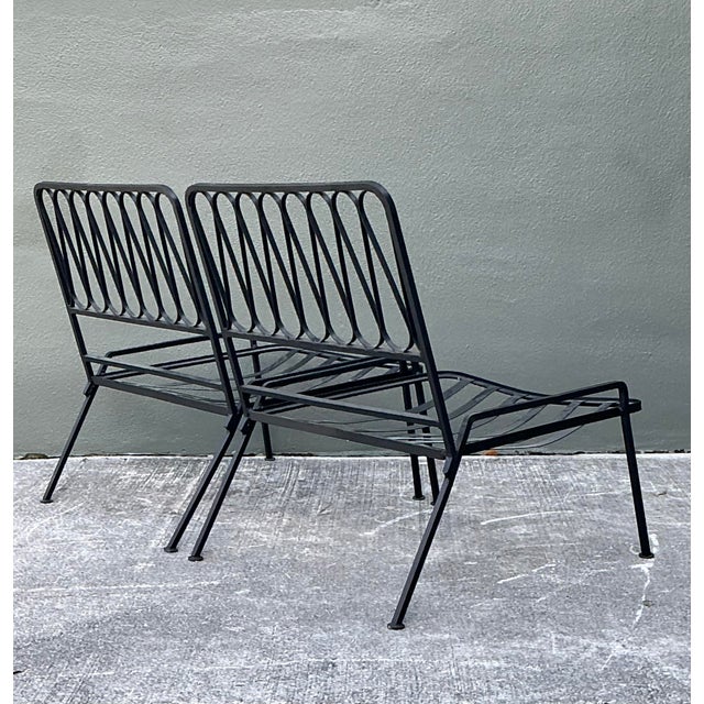Black Vintage MCM Salterini Ribbon Wrought Iron Lounge Chairs, Attributed - A Pair For Sale - Image 8 of 12