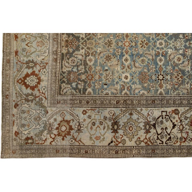 Gray Antique Bidjar Handmade Gallery Wool Rug With Floral Pattern For Sale - Image 4 of 7