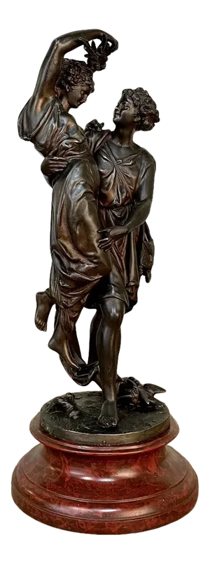 19th Century Statue of Lovers in Spelter on Faux Marble