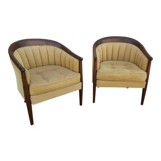 Vintage Mid Century Modern Barrel Back Club Chairs- A Pair For Sale