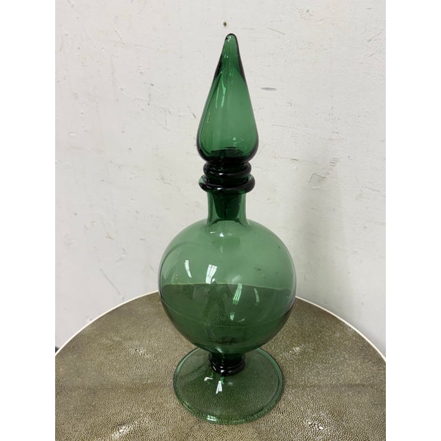 Italian Hand Blown Green Vessel With Stopper For Sale - Image 11 of 12